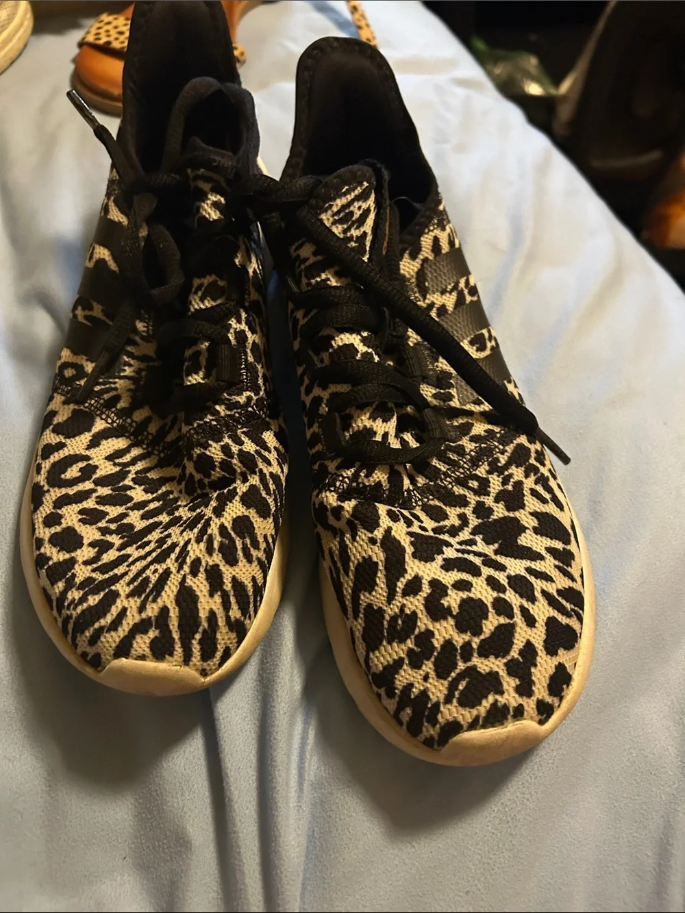 adidas Women's Leopard Print Cloudfoam Running Shoes - Black/Cream